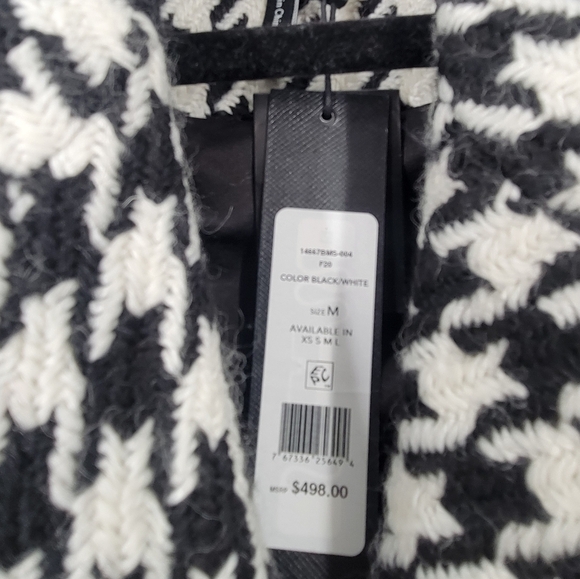 BCBGMAXAZRIA Black White Wool Blend Houndstooth Double Breasted Coat M New - Picture 5 of 7
